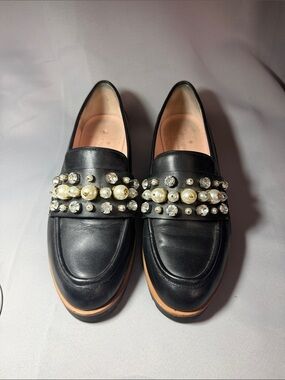 kate spade Black Pearl & Crystal Strap Loafers
